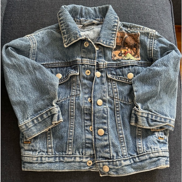 Vintage jean jacket - with cowboy fabric patches size 3-4yrs - Picture 1 of 4